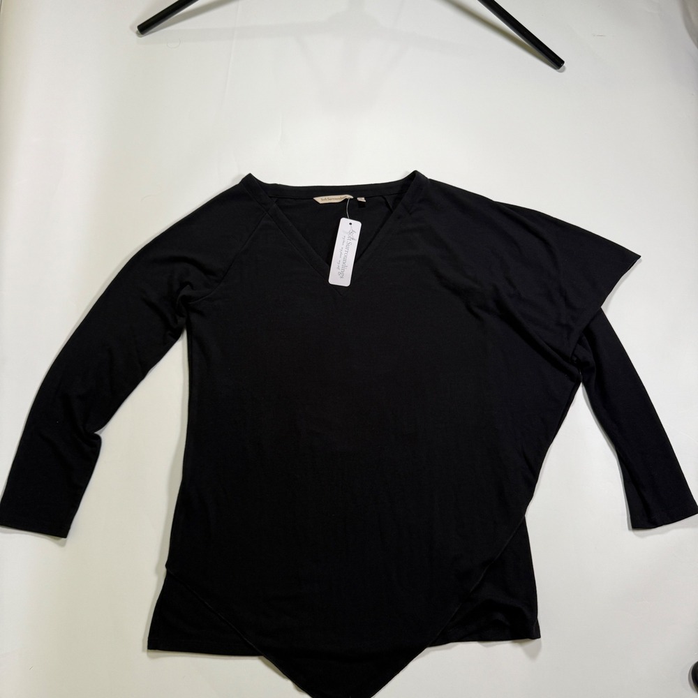 Soft Surroundings Madeline Tunic Womens XS Black New Asymmetrical V-Neck 2FZ61